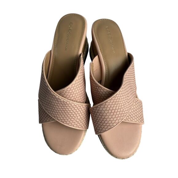 BCBGeneration Womens Habanna Cork Wedge Sandal Size 9 Pink & Silver Vegan Lthr - Picture 3 of 8
